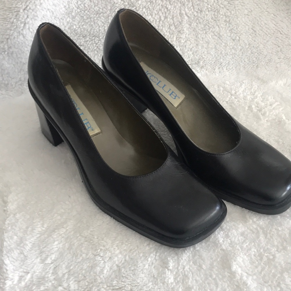 Black leather heels